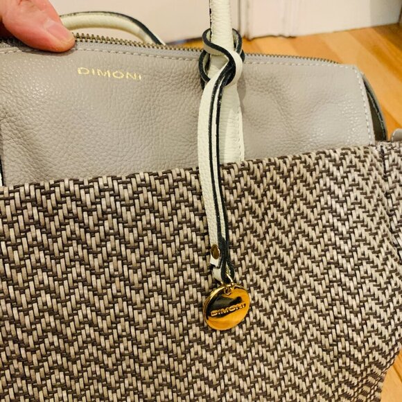 Vintage Dimoni Grey Leather Chevron Cross Body Designer Handbag - Picture 11 of 16